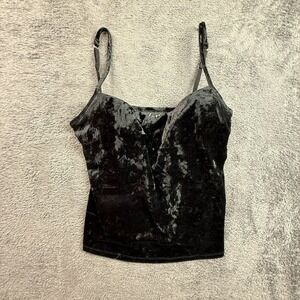 Susan Lucci 36B Black Crushed Velvet Padded Camisole Tank Top Lingerie